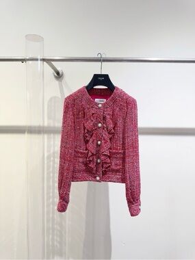 🚩steal CHANEL Pink Ruffle Tweed Jacket